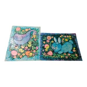 Vintage neon Easter bunny duck pictures unframed